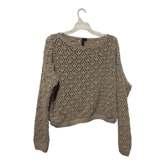 Sweaters - Moon & Madison tan crochet sweater with diamond-shaped knit pattern